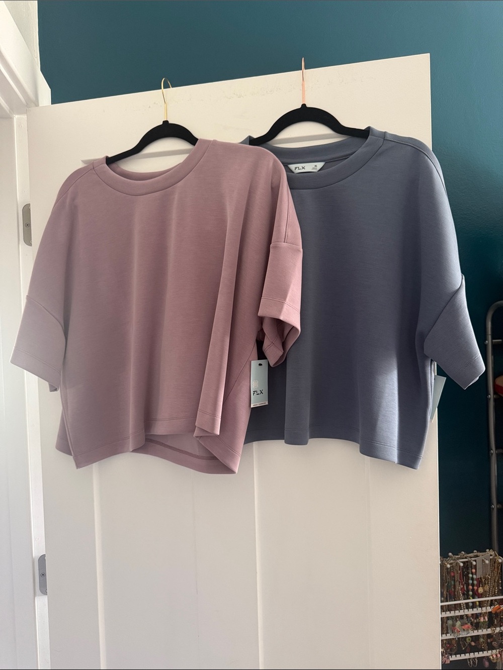 SET OF 2 - NWT Women's Boxy Short Sleeve Top - Dusty Pink & Slate Blue